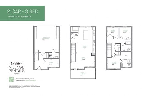 Floor plan for 3 beds, 2.5 baths, 1681 sqft